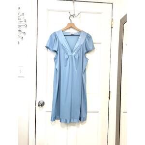 Vintage 80's Vanity Fair Nightgown Women Sz L Powder Blue Butterfly Sleeve Silky